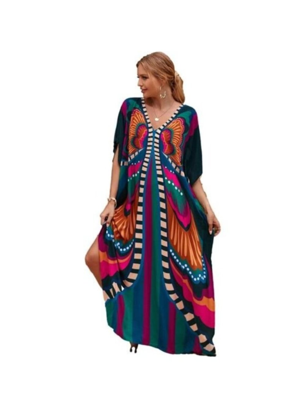Women's Caftans Plus Size Swim Cover up Vneck Batwing Dress